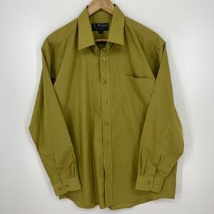 St Michael London Mens Olive Green 100% Cotton Button Down Shirt Size 15.5